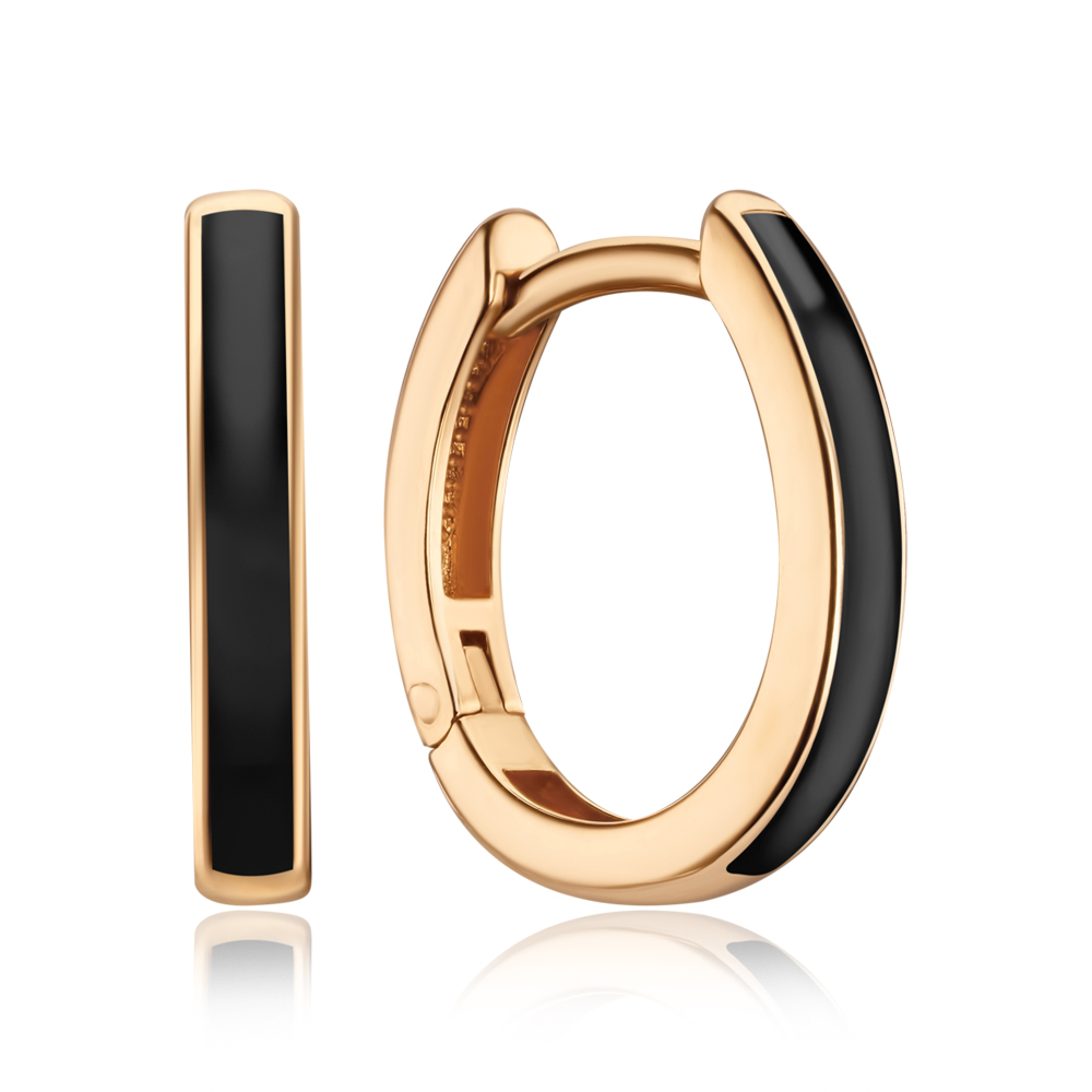 Золотые серьги-конго с черной эмалью 27045/01/0/389