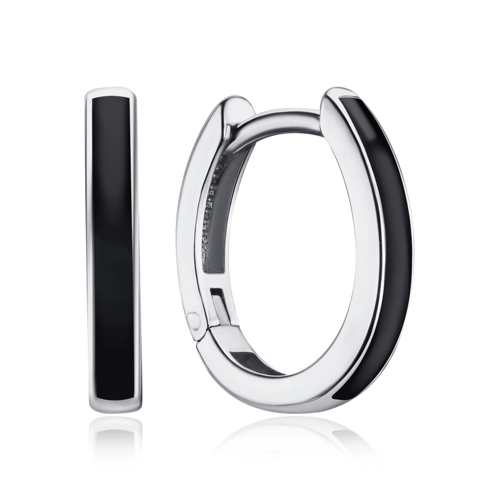 Золоті сережки-конго з чорною емаллю 27045/02/1/389