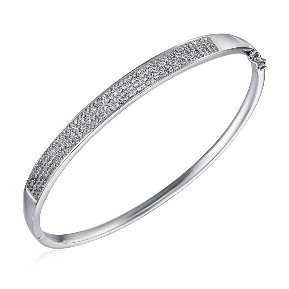 Серебряный жесткий браслет с фианитами. Артикул 2B10653-B/12/1