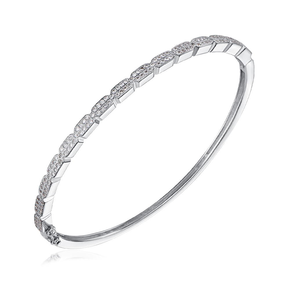 Серебряный жесткий браслет с фианитами. Артикул 2B10884-B/12/1