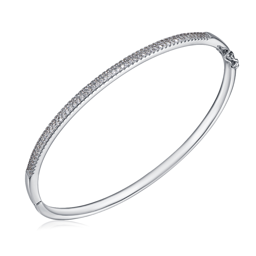 Серебряный жесткий браслет с фианитами. Артикул 2B11119-B/12/1