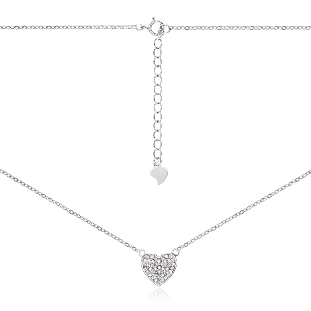 Серебряное колье «Сердце» с фианитами. Артикул 2D11485-L/12/1