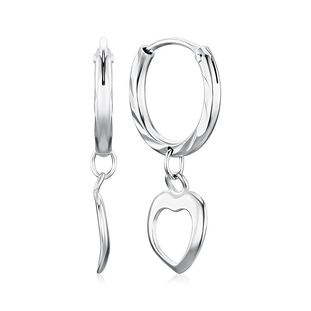 Срібні сережки-конго з підвіскою в формі сердечка 2E24427-E/12