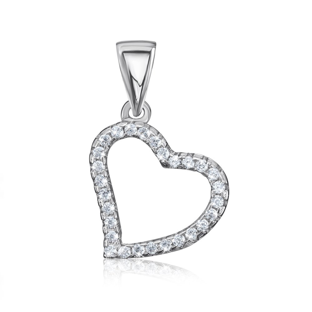 Серебряная подвеска «Сердце» с фианитами. Артикул 2P17684-P/12/1