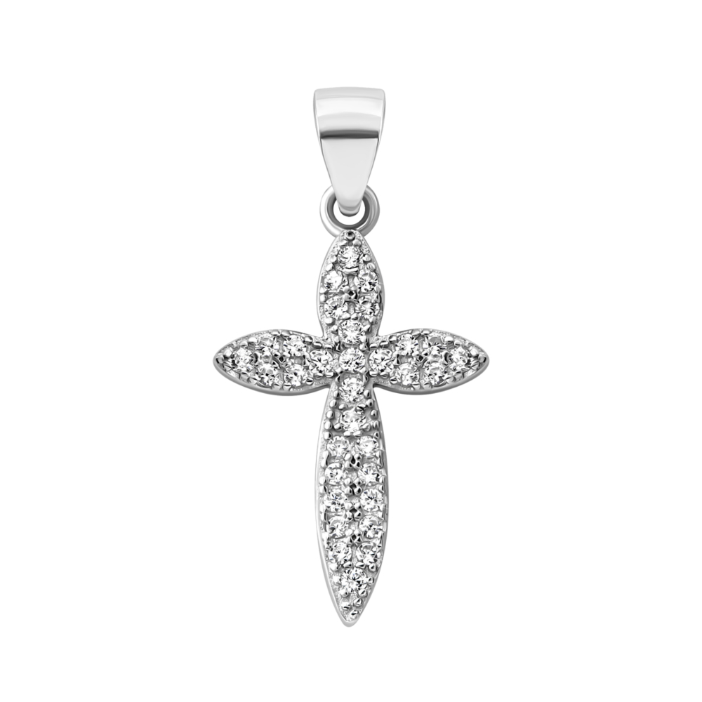 Срібний хрестик з фіанітами. Артикул UG52P17992