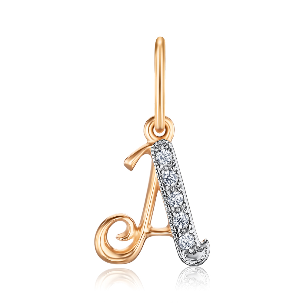 Золота підвіска «Літера А» з фіанітами. Артикул 31339-а/01/1/13