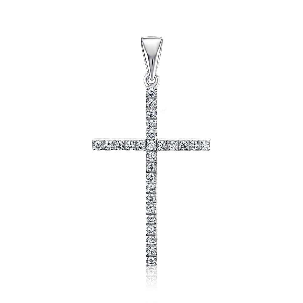 Двусторонний золотой крестик с белыми и черными фианитами 31372/02/1/146