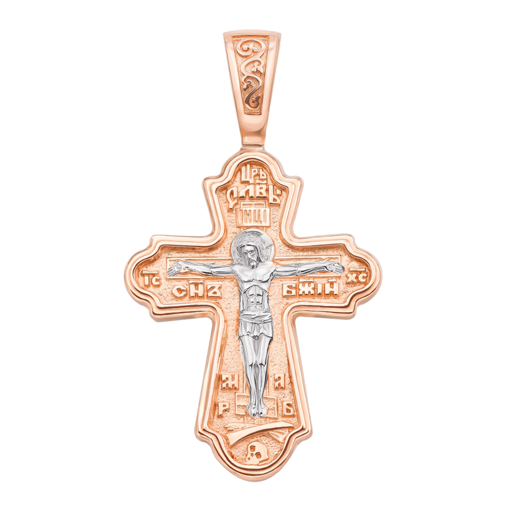 Золотой крестик. Распятие Христа. Валаамская Икона Божией Матери. Артикул 31446/1