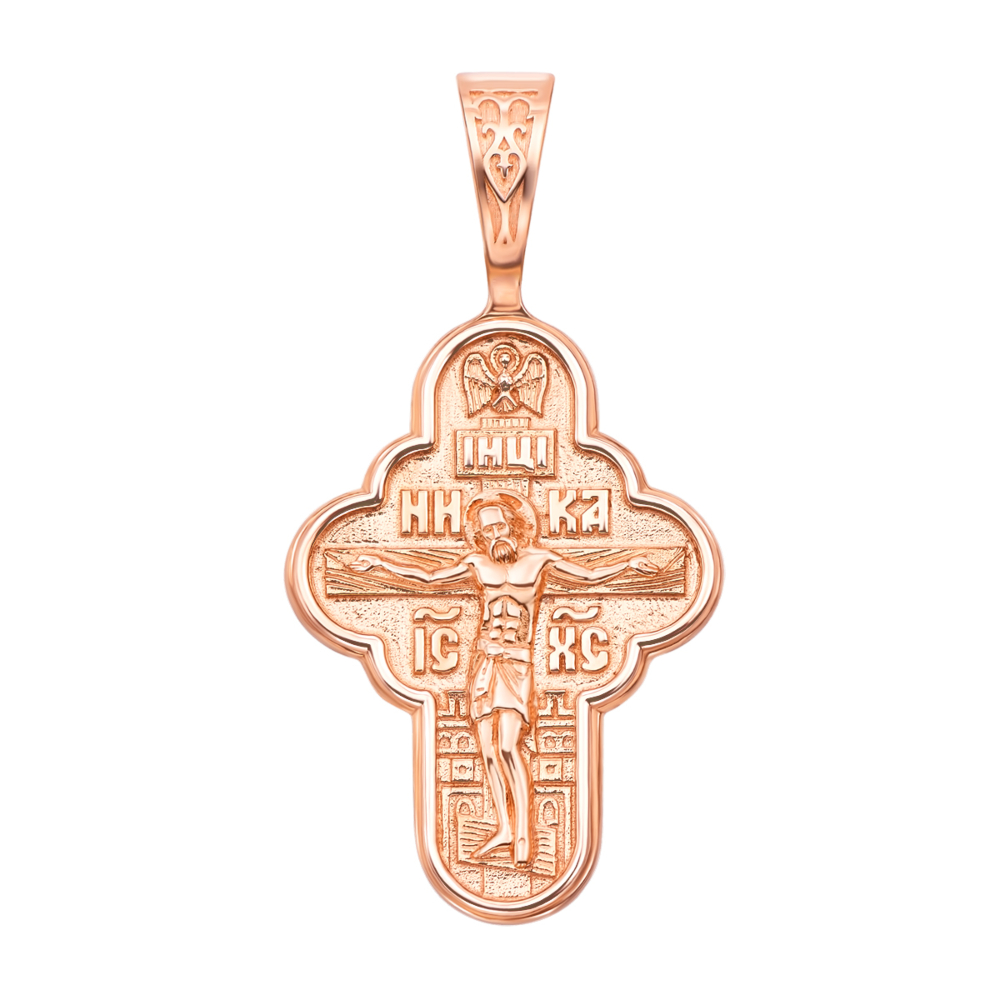 Золотой крестик. Распятие Христа. Владимирская икона Божией Матери. Артикул 31493