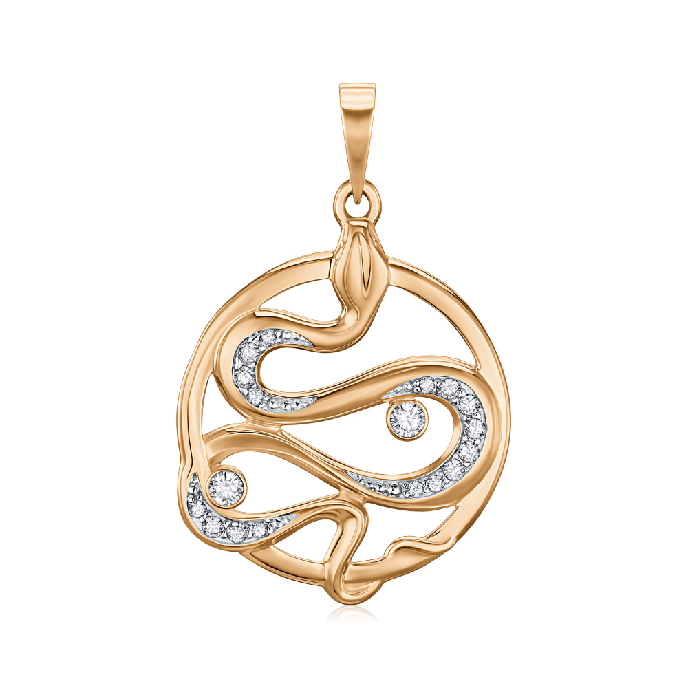 Золотая подвеска «Змея» с фианитами 32779/01/1/221