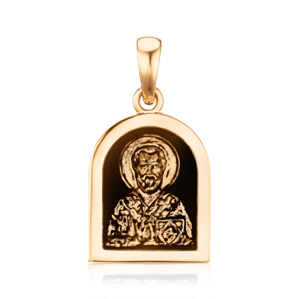 Золота підвіска-ладанка з емаллю Св. Миколай 32856-2/01/1/4531
