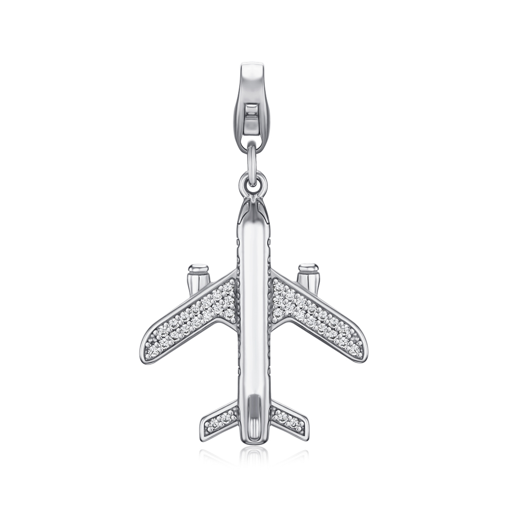 Серебряная подвеска Самолетик с фианитами 35827/12/1/1