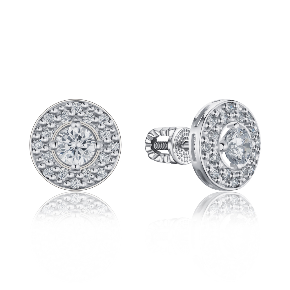 Серебряные серьги-пуссеты с фианитами с40045