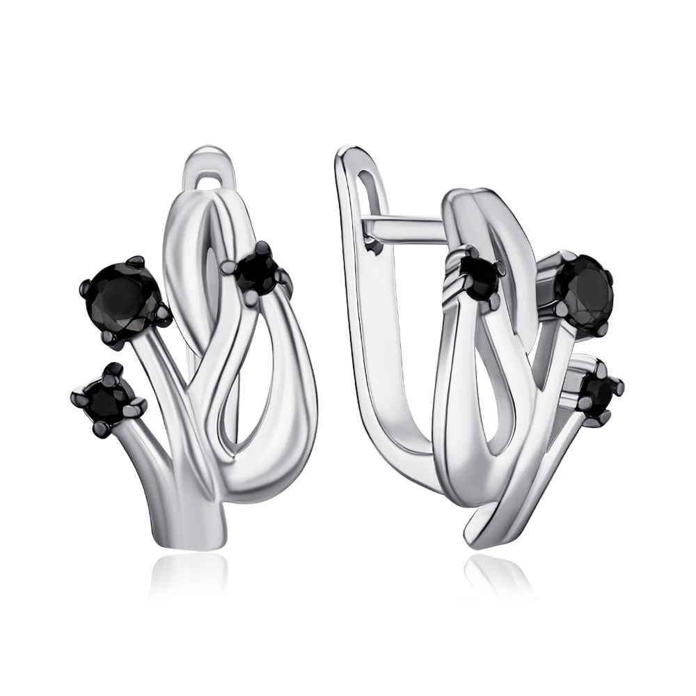 Срібні сережки з чорними фіанітами 40075/12/1/718