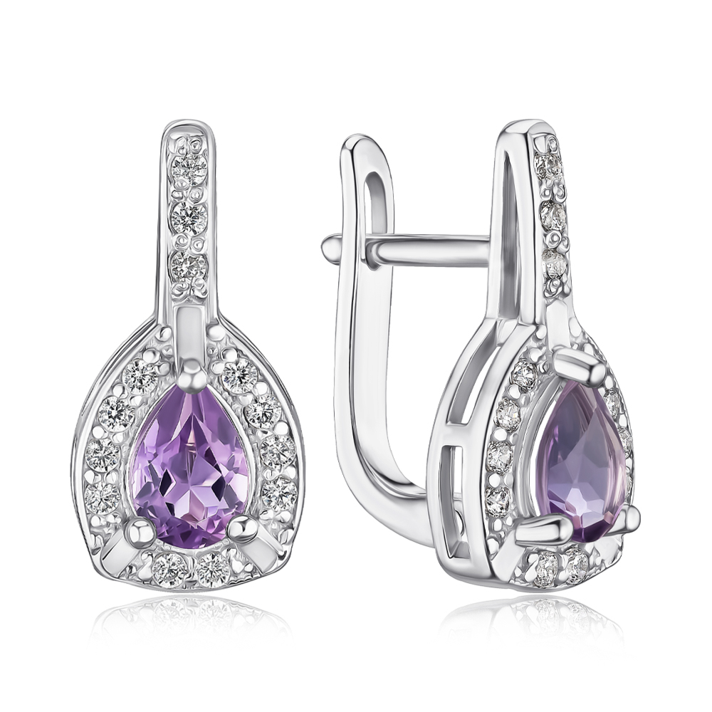 Срібні сережки з аметистом та фіанітами 40134/12/1/5889