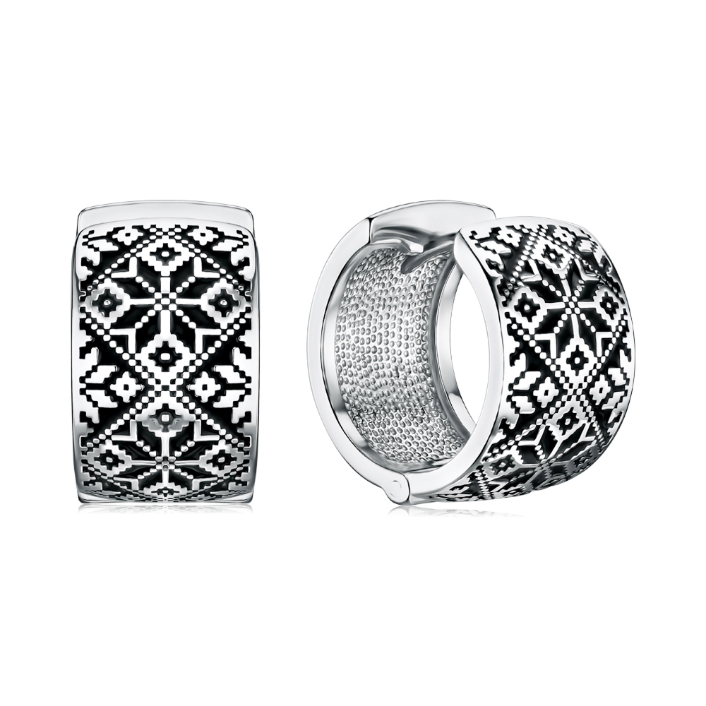 Срібні сережки-конго з чорною емаллю 40365/12/1/389