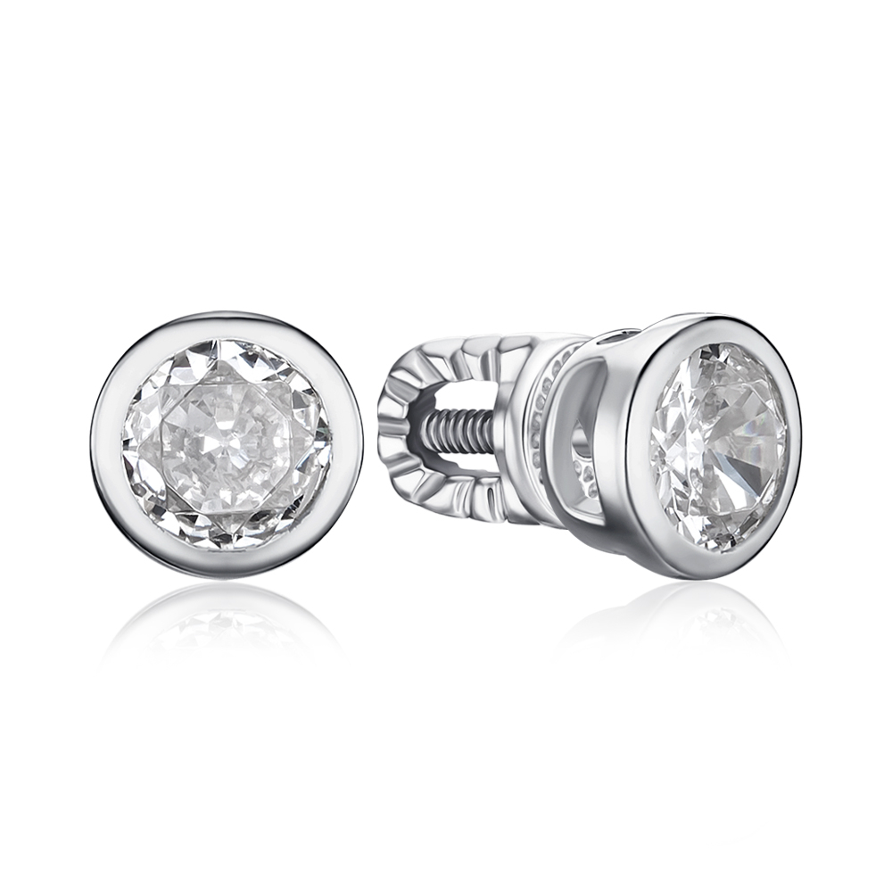 Серебряные серьги-пусcеты с фианитом 40504/12/1/29