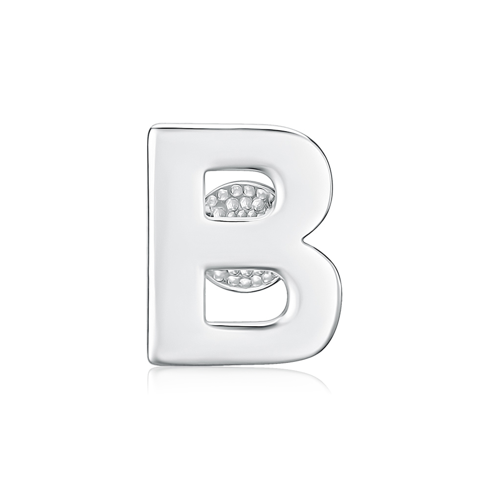 Серебряная серьга-пусета буква «В» без вставки 40756-B/12/1