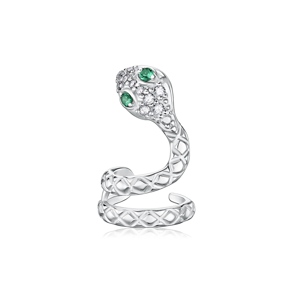 Срібна сережка-кафа "Змія" з фіанітами 40858/12/1/4155