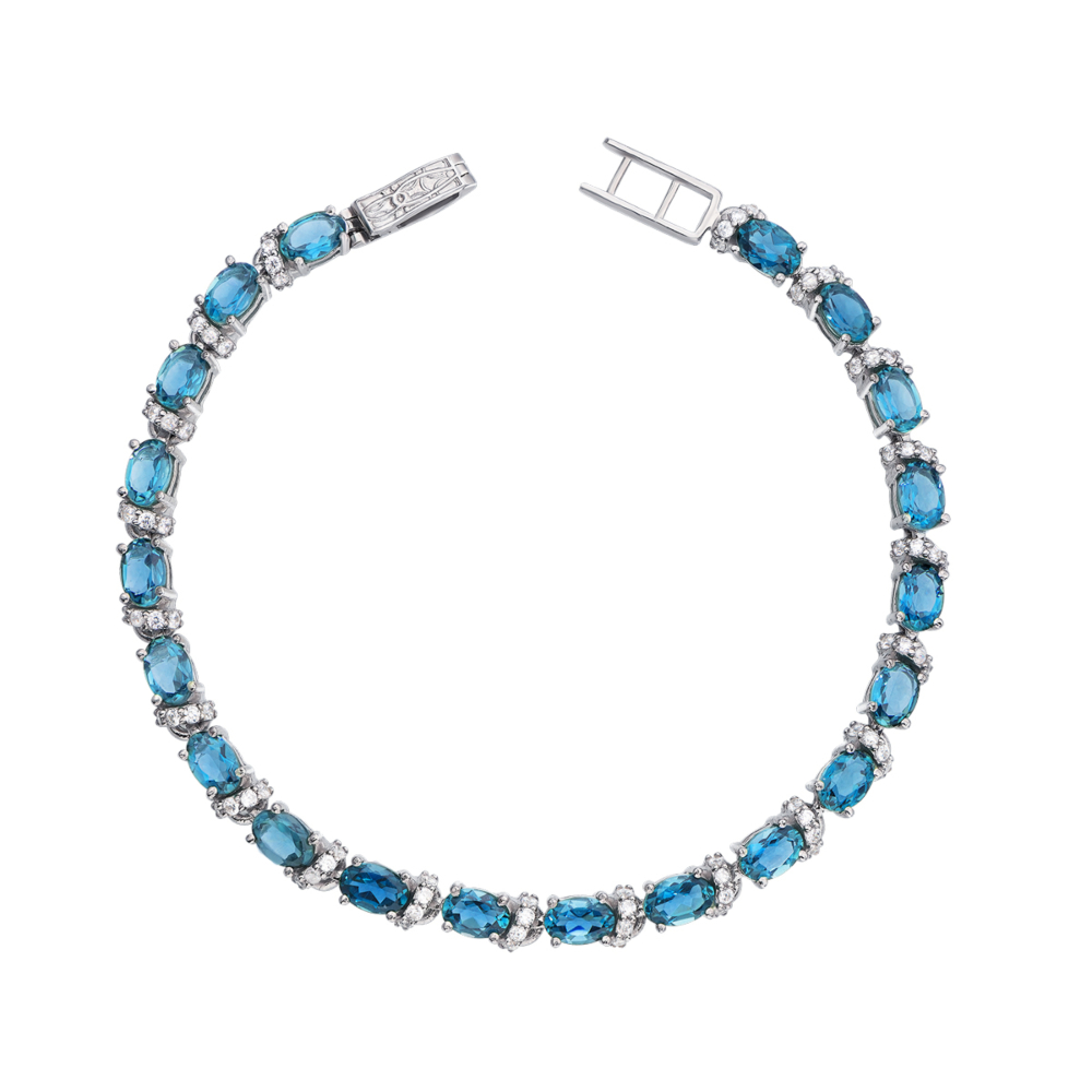 Срібний браслет з блакитним кварцом і фіанітами. Артикул 4112р