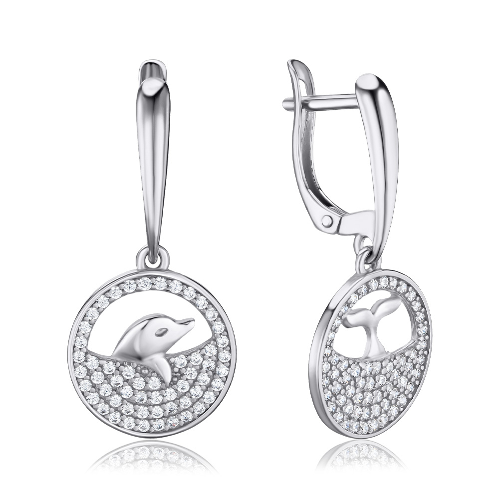 Срібні сережки "Дельфін" з фіанітами 41230/12/1/1