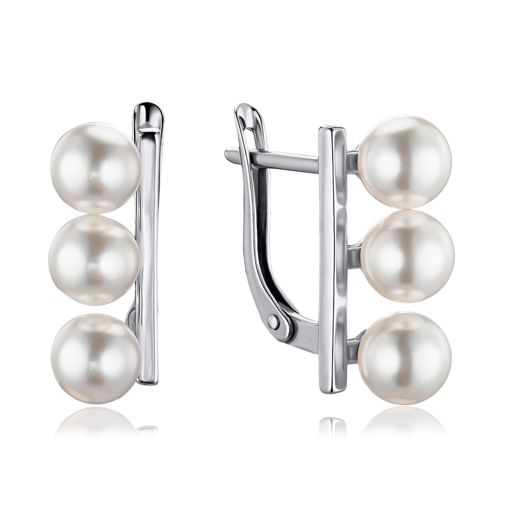 Серебряные серьги с искусственным жемчугом 41290/12/1/21384