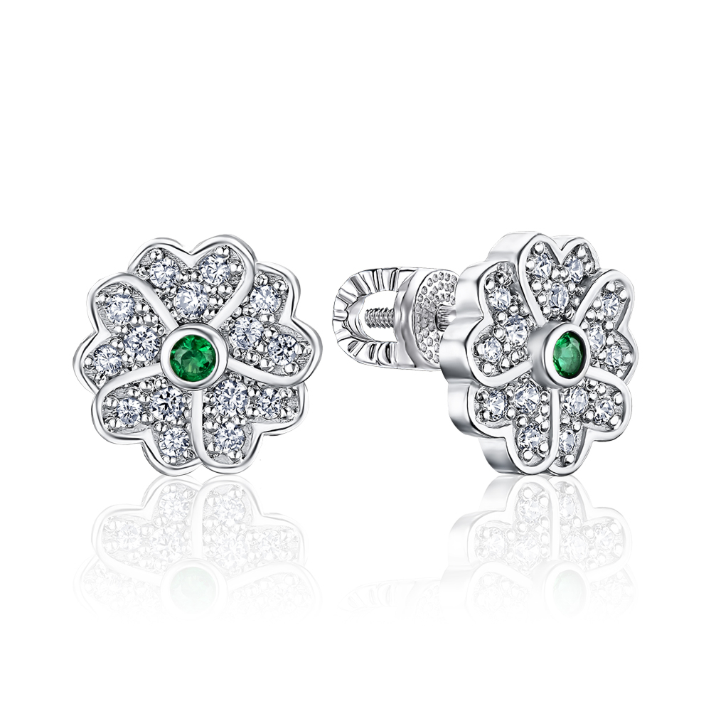 Серебряные серьги-пуссеты с фианитами 41314/12/1/21367