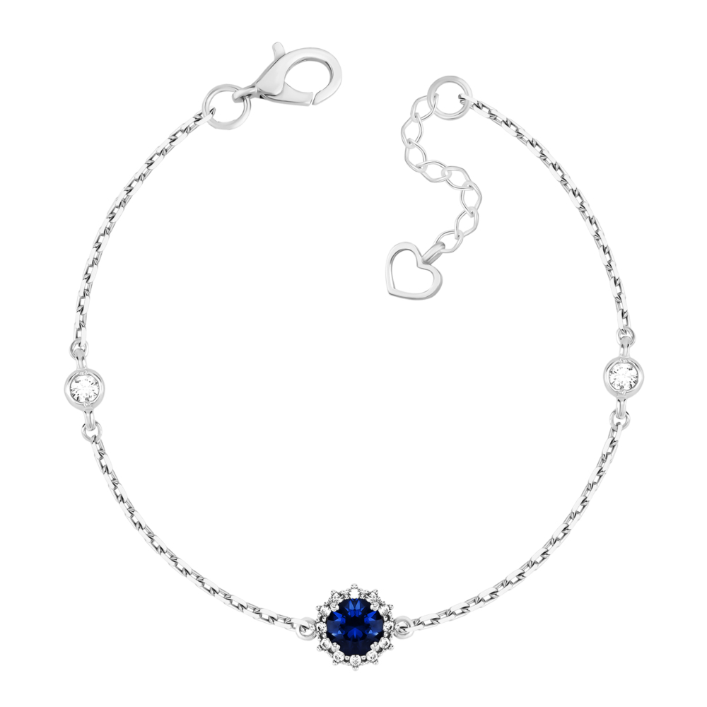Срібний браслет з гідротермальним сапфіром та фіанітами. Артикул UG54219р-HSPH