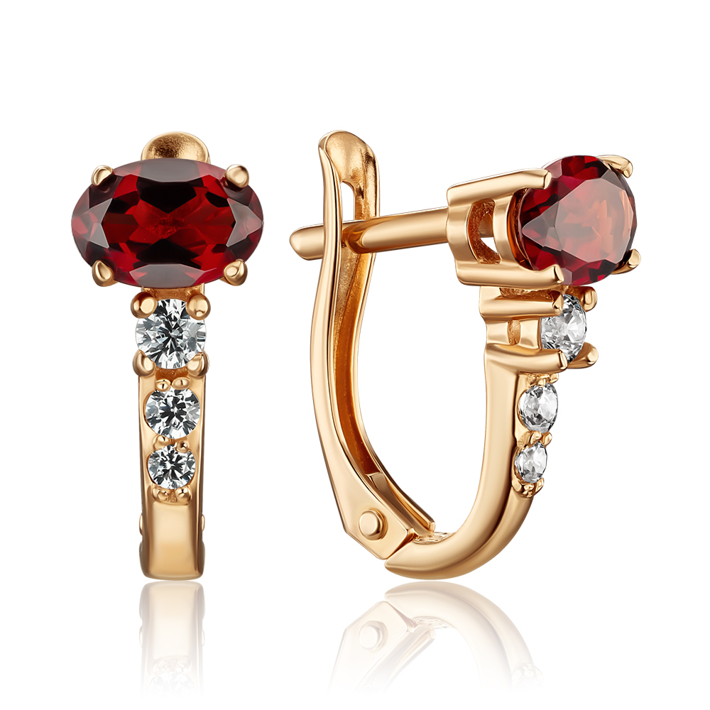 Золоті сережки з гранатом та фіанітами 50380/01/0/5366