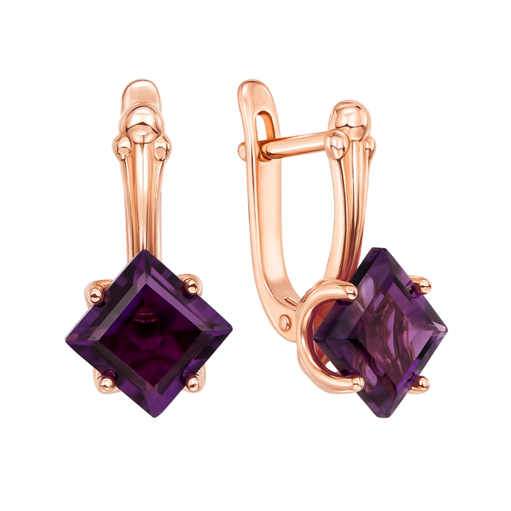 Золотые серьги с аметистом. Артикул 50399/ам