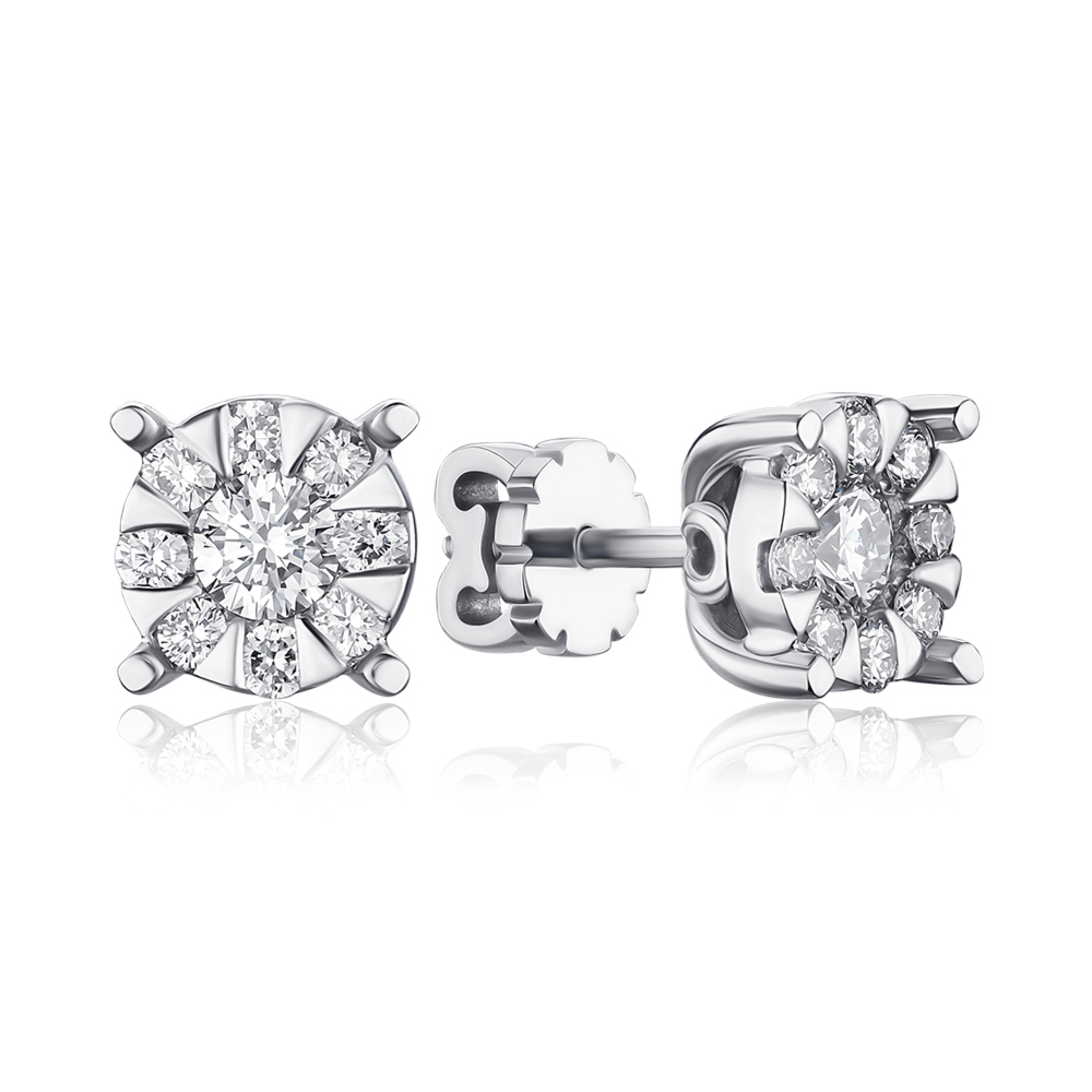 Золотые серьги-пуссеты с бриллиантами 51801/02/1/8099