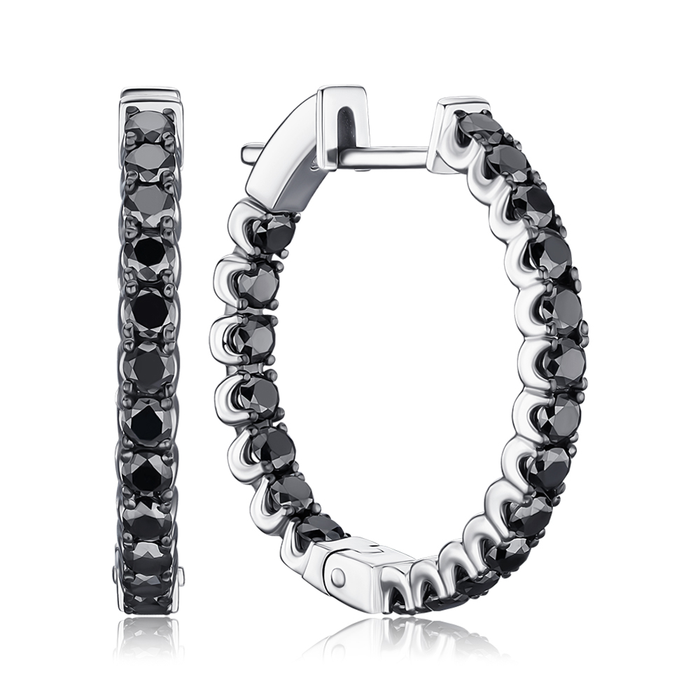 Золотые серьги-конго с черными бриллиантами 51840/02/1/11811