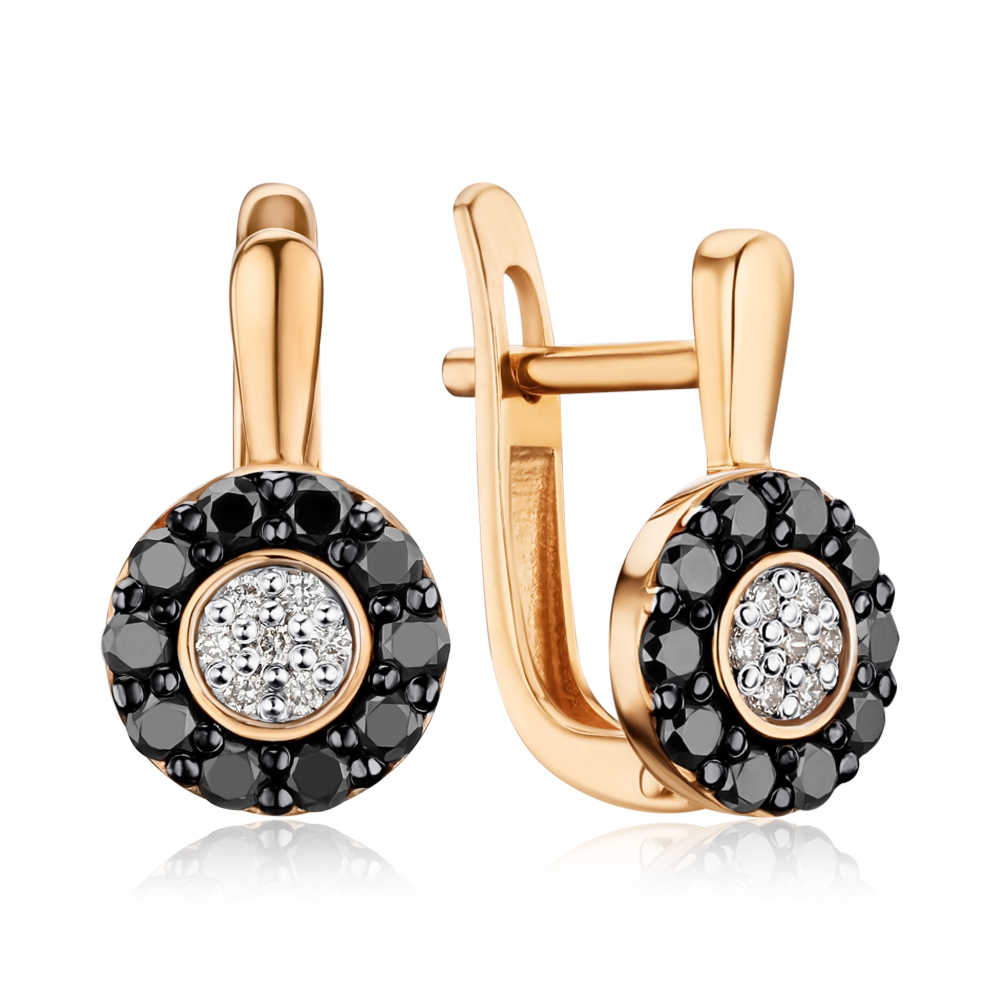 Золоті сережки з чорними та білими діамантами 520028/01/1/11840
