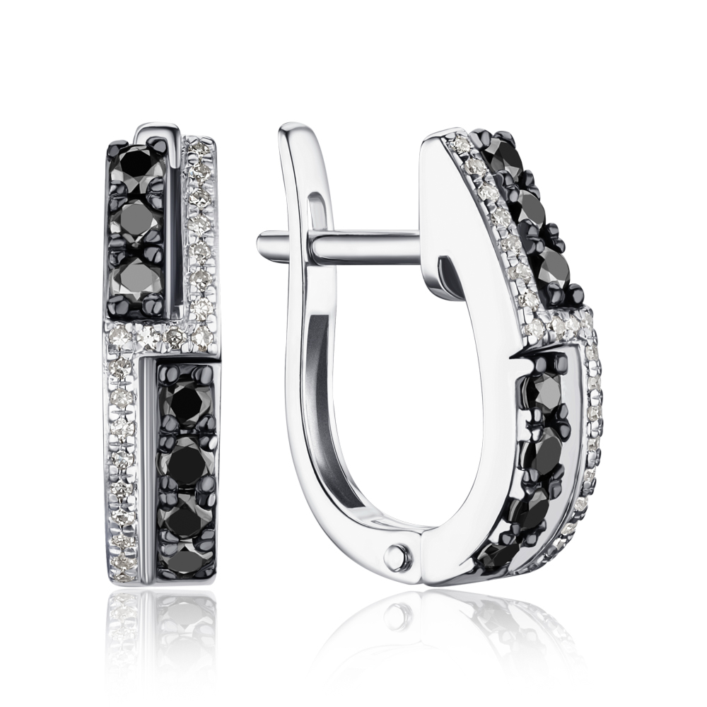 Золоті сережки з чорними та білими діамантами 520066/02/1/11758