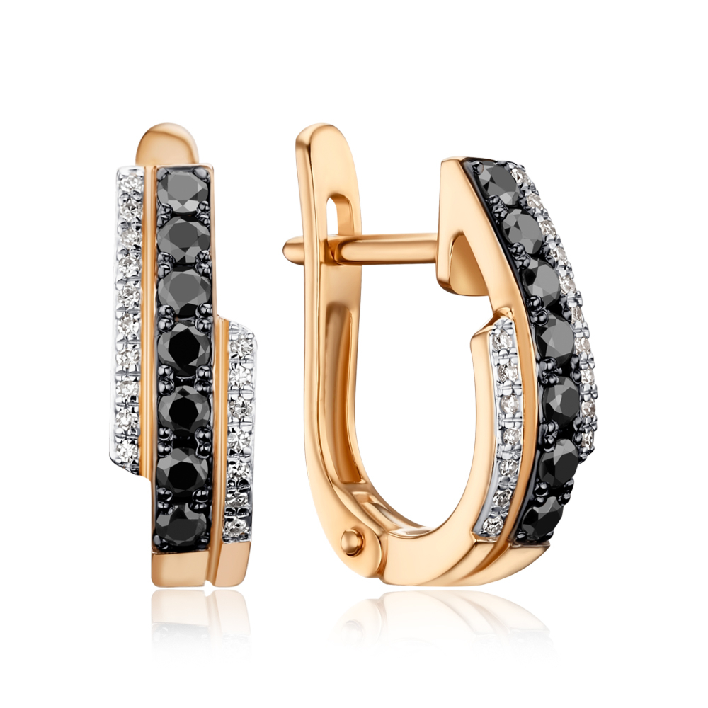 Золоті сережки з чорними та білими діамантами 520069/01/1/11758