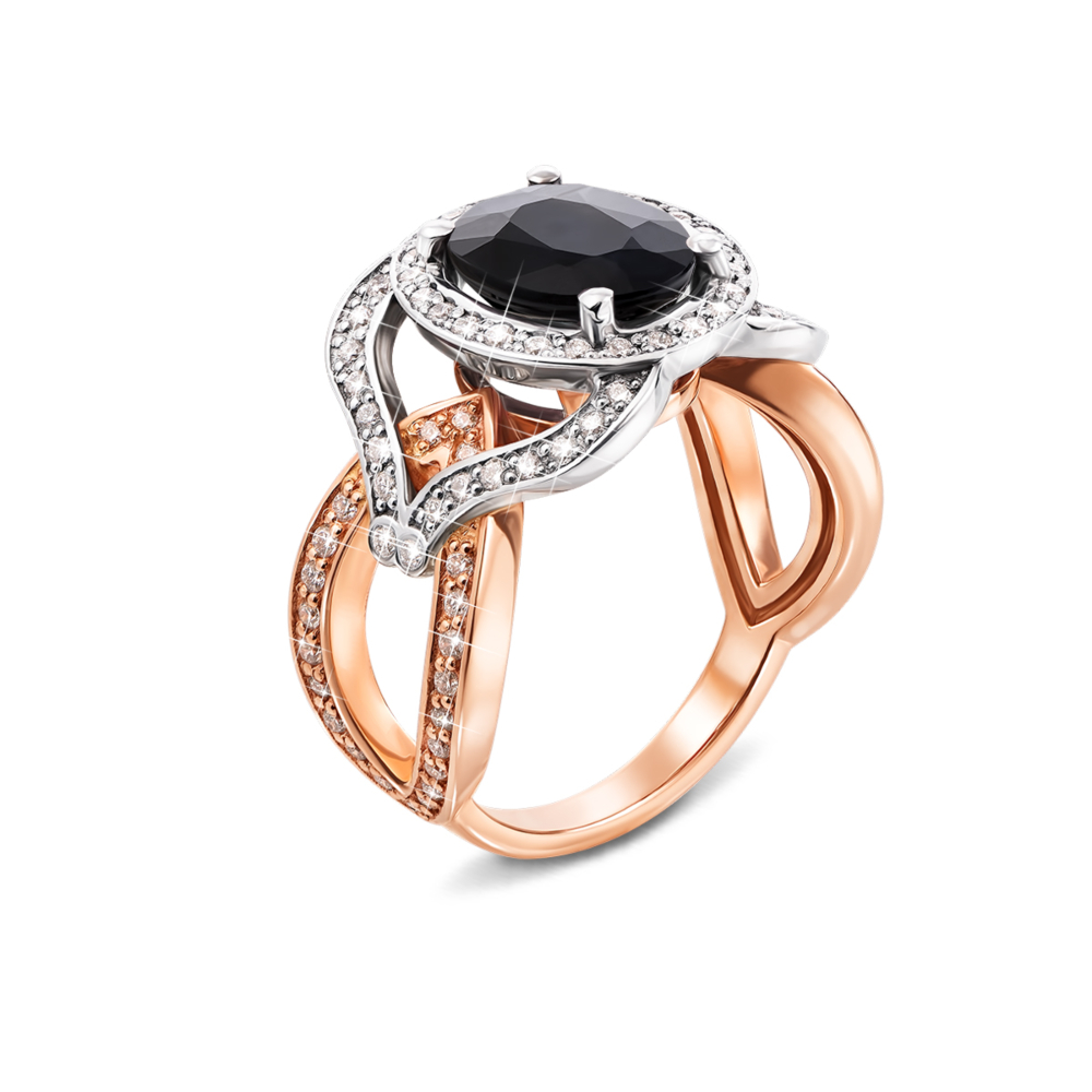Золотое кольцо с сапфиром и бриллиантами. Артикул 52152/1сап