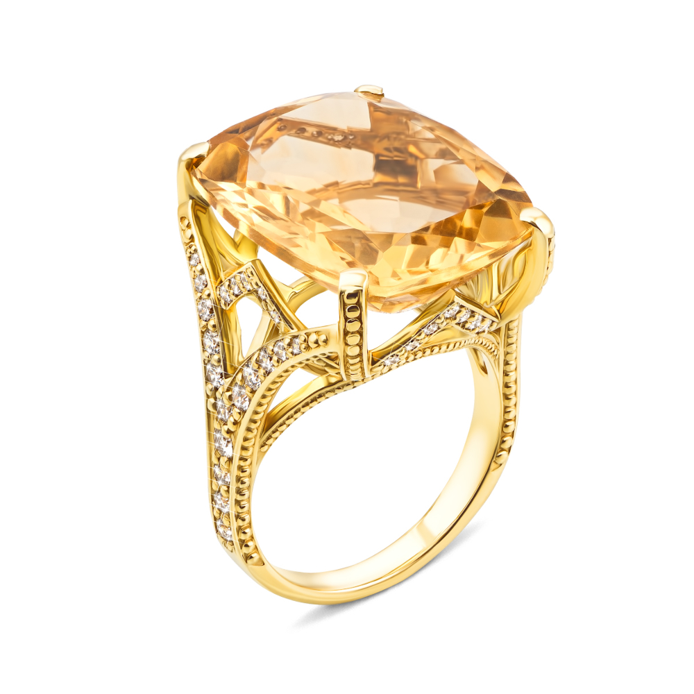 Золотое кольцо с цитрином и бриллиантами. Артикул 52429/2л ц