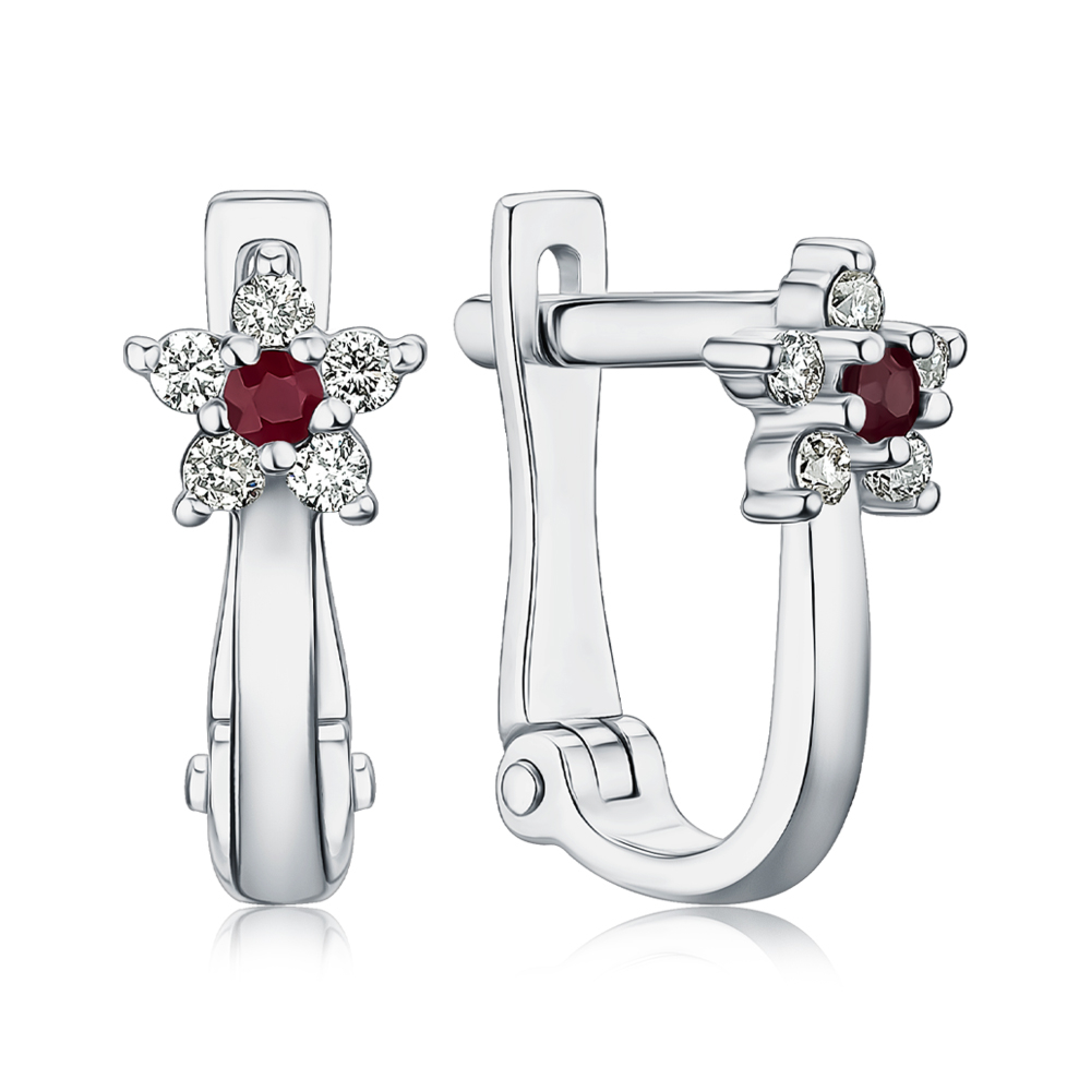 Золотые серьги с рубином и бриллиантами 52769/02/1/11941