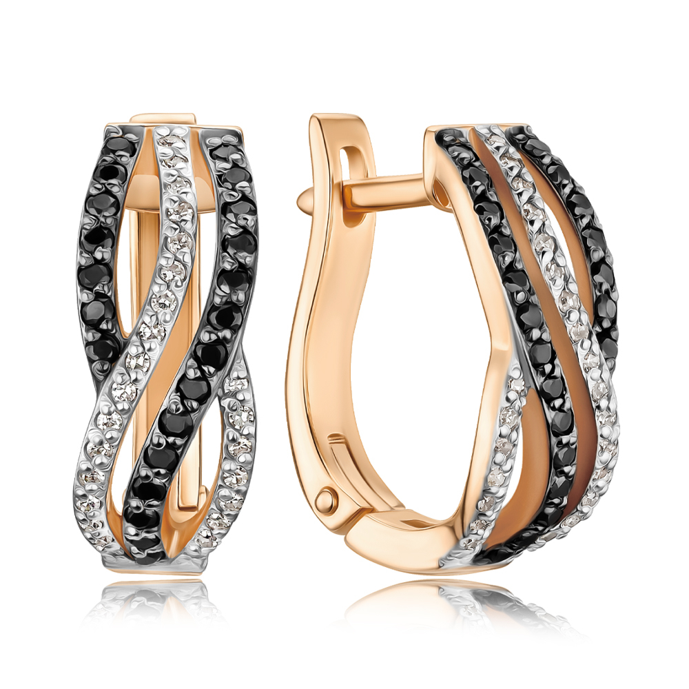 Золоті сережки з чорними та білими діамантами 52820/01/1/11754