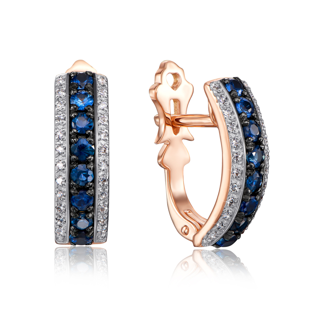 Золоті сережки з діамантами і сапфірами 52864/01/1/8120