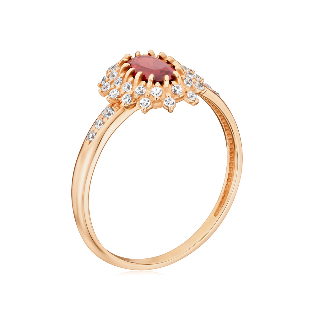 Золота каблучка з гранатом і фіанітами. Артикул 530041/гр с