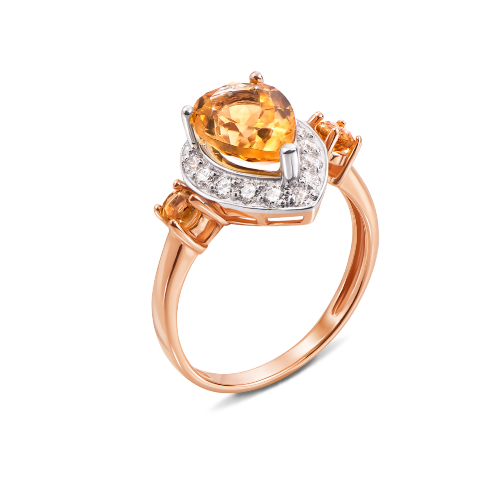 Золотое кольцо с цитрином и фианитами. Артикул 530064/ц сп