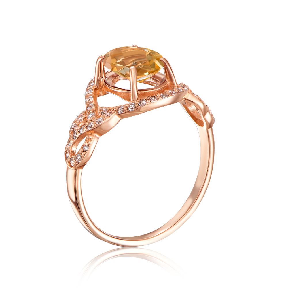 Золотое кольцо с цитрином и фианитами. Артикул 530085/ц сп