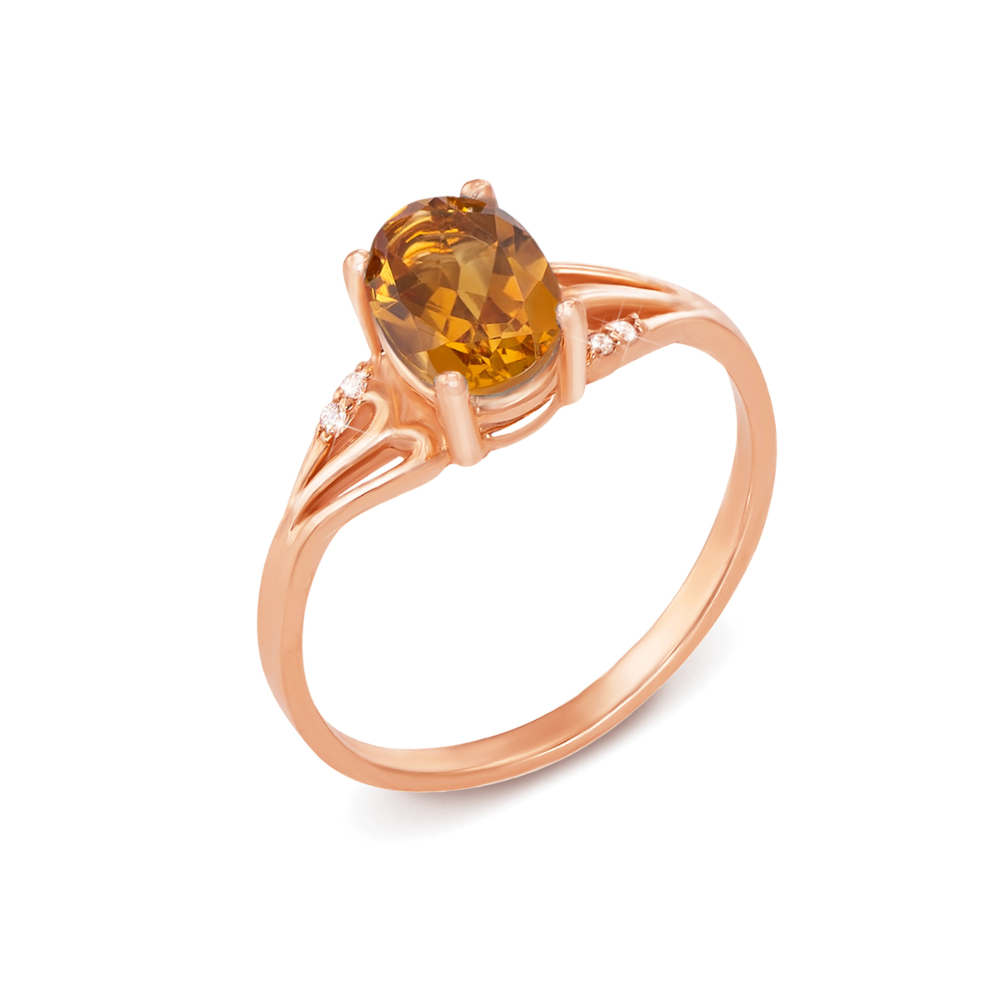 Золотое кольцо с цитрином и фианитами. Артикул 530099/ц с