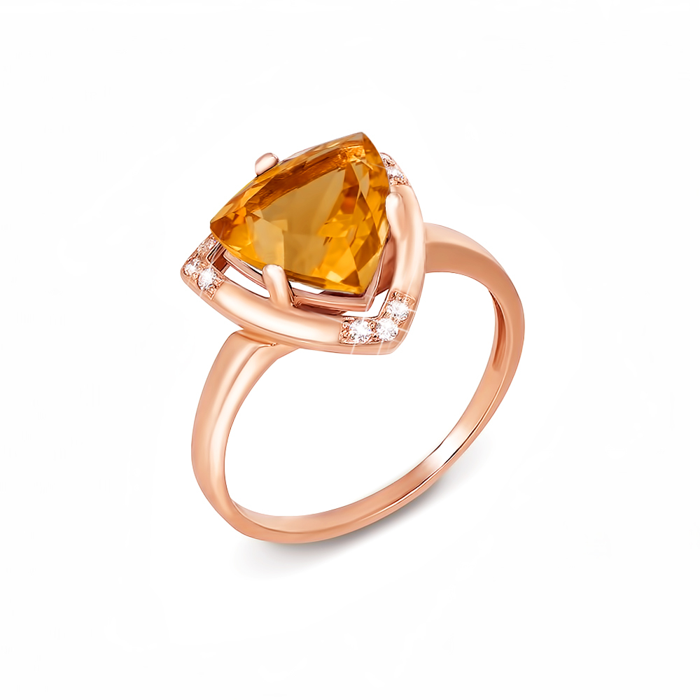 Золотое кольцо с цитрином и фианитами. Артикул 530106/ц сп