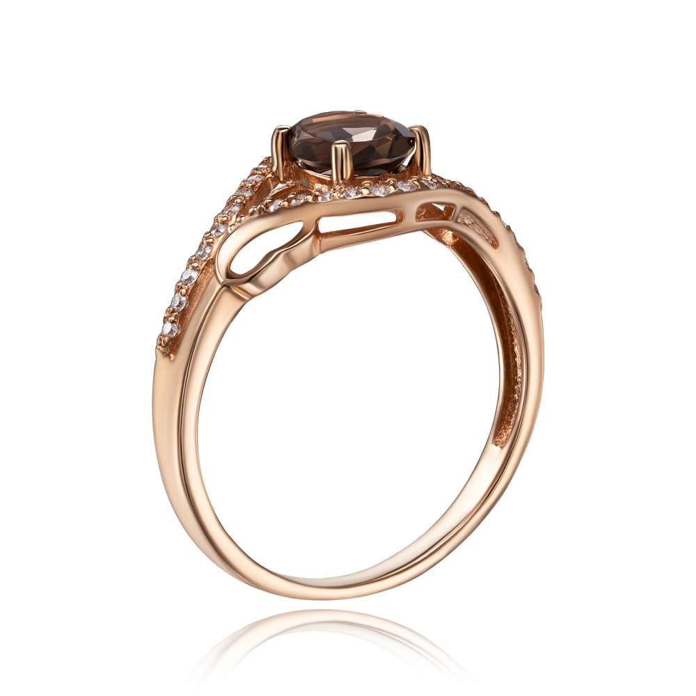 Золотое кольцо с раухтопазом и фианитами. Артикул 530119/раух с