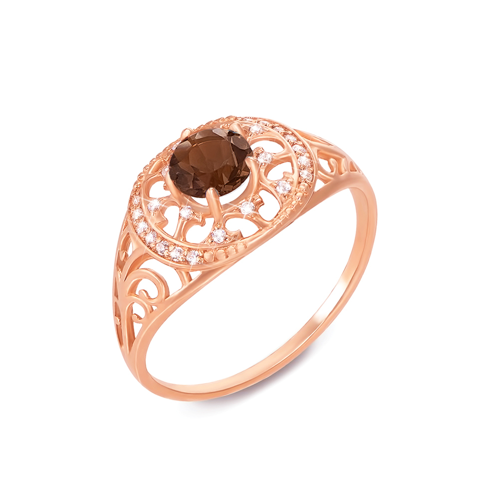 Золотое кольцо с раухтопазом и фианитами. Артикул 530130/раух