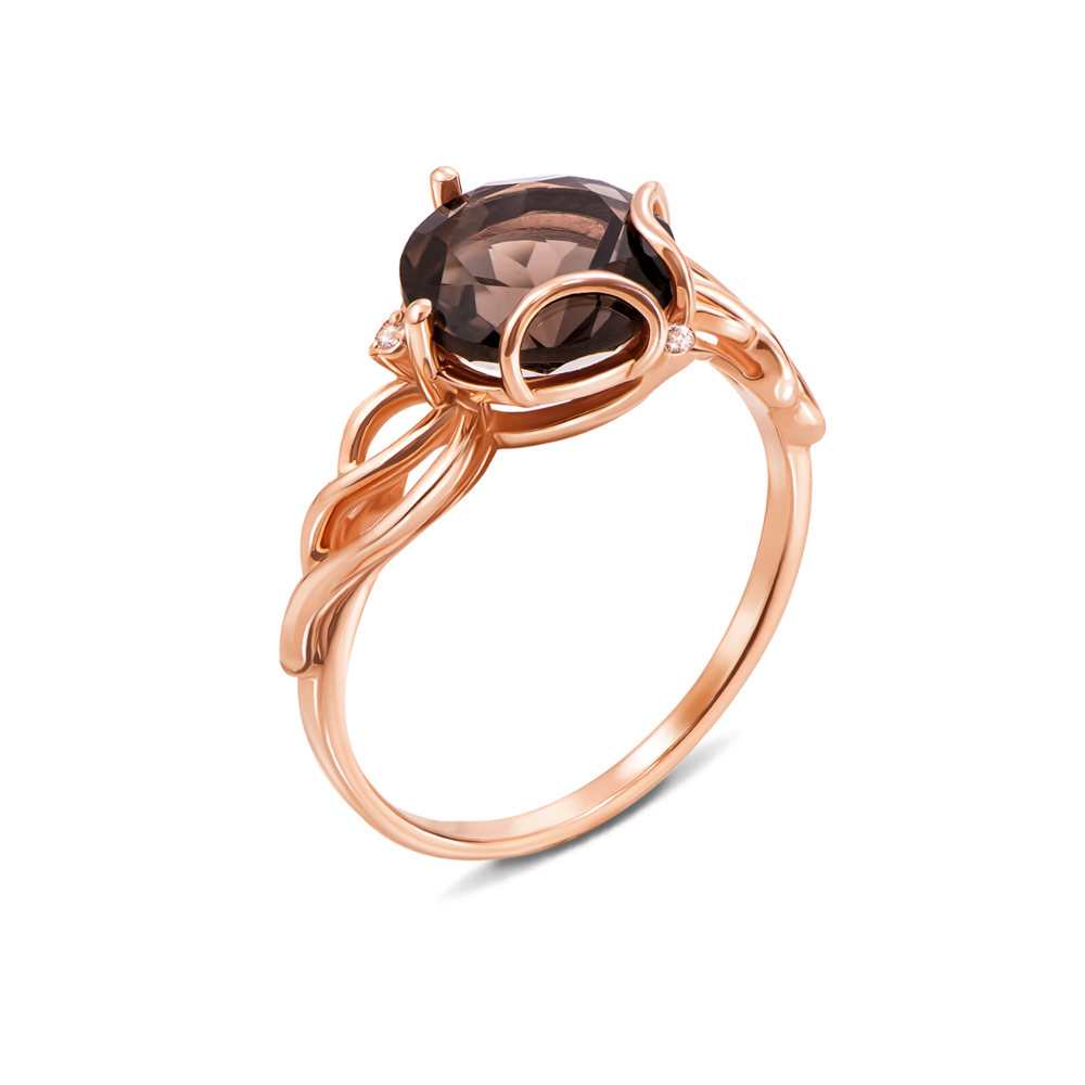 Золотое кольцо с раухтопазом и фианитами. Артикул 530171/раух