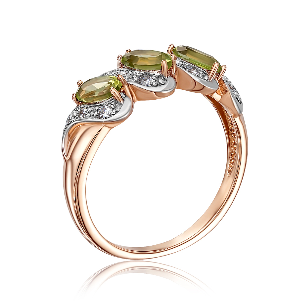 Золотое кольцо с хризолитом и фианитами. Артикул 530210/01/1/5552