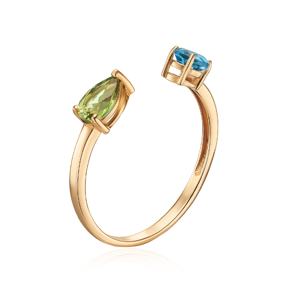 Золотое кольцо с хризолитом и топазом 530462/01/0/7812